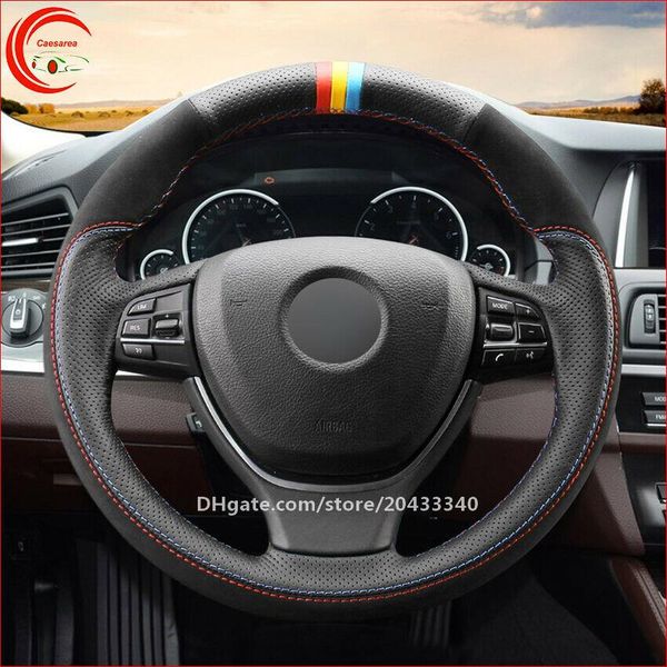 

hand sew black leather car steering wheel cover for bmw f10 f12 f13 f06 f01 f02