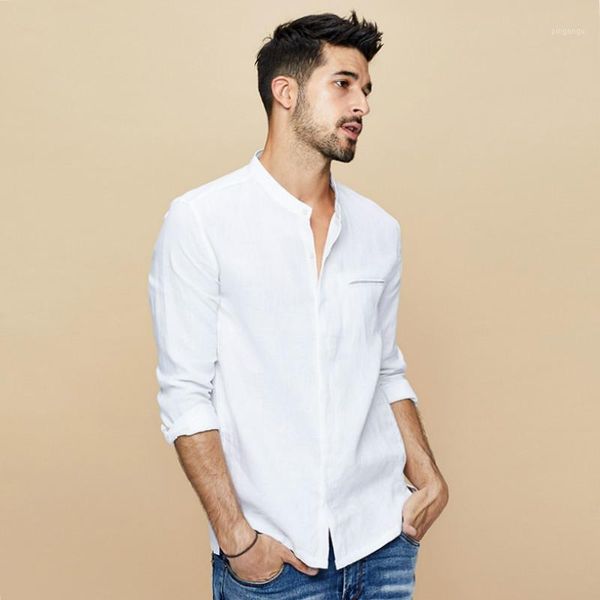 

mens shirts 2019 autumn white 100% linen shirts dress casual slim fit men shirt long sleeve for male wear fashion brand blouse1, White;black