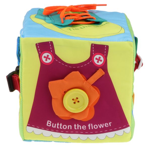 

6 in 1 soft baby cloth cube , learn to dress for babies toddlers, montessori basic life skills toy developmental zip, snap, button, buckle