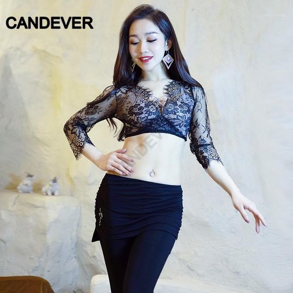 

oriental bellydance women belly dance lace crop halter mesh pants costume set professional practice training wear set1, Black;red