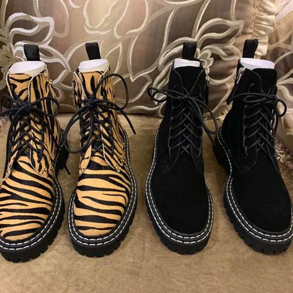 

comfortable round toe plus size ankle leopard printed flats thick heel zipper boots fashionable prom women shoes, Black