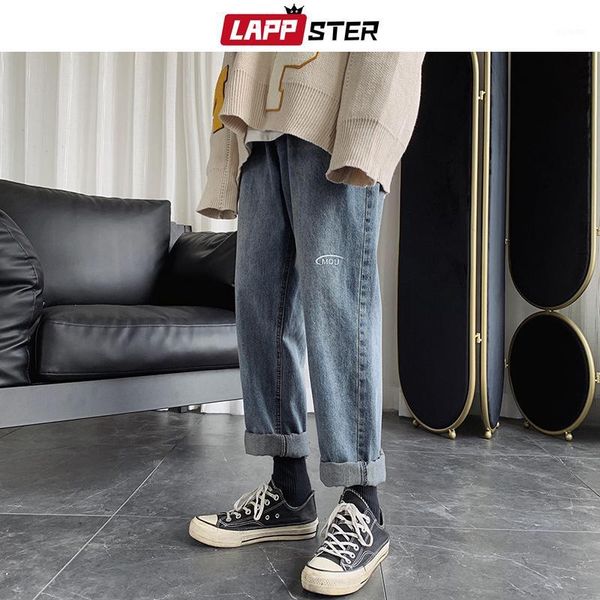 

lappster men letter harajuku blue jeans blue 2019 harem pants mens japanese streetwear hip hop denim male loose wide leg pants1