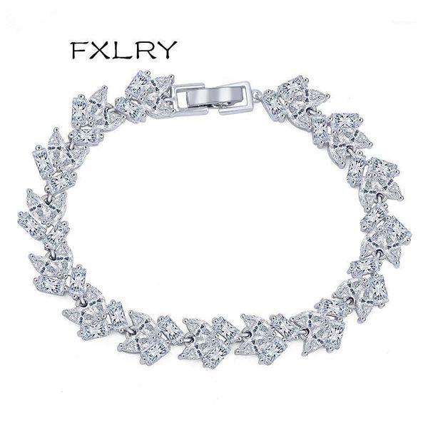 

fxlry new design fashion personality white color cubic zircon geometry type hand catenary bracelets for women jewelry1, Black