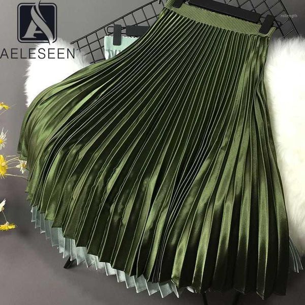 

aeleseen runway fashion women skirt 2020 designer wine/green/blue/pink waist elestic party holiday skirts1, Black