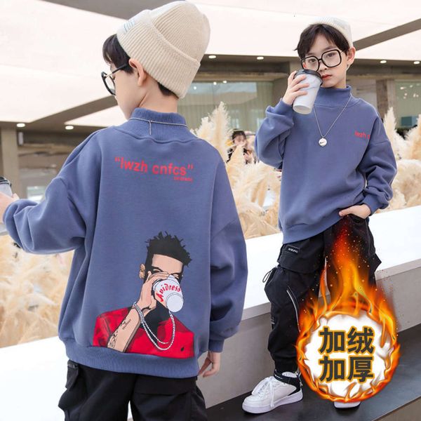 

winter sweater 2020 boys' new plush zhongda children's thickened round neck cartoon bottomed shirt jd59, Black
