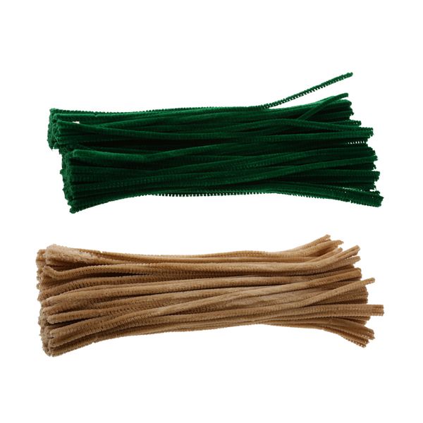 

100 pieces brown & green chenille stems pipe cleaners twist rods for kids diy