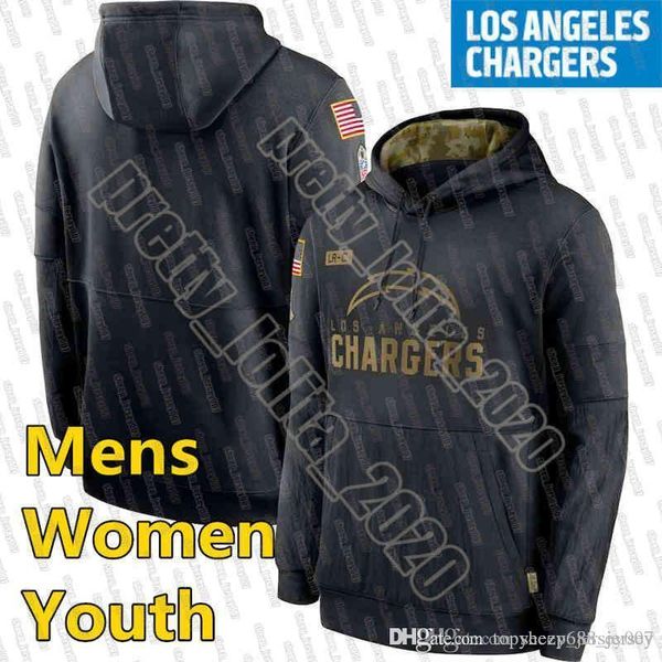 

los angeles chargers men sweatshirt 2020 salute to service sideline performance pullover hoodie black women youthfootball jerseys, Black;red
