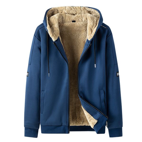 

2020 winter men's jackets thick fleece hoodies men warm hooded sweatshirt male solid casual cardigan coats, Black