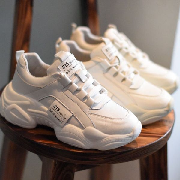 

2019 winter women chunky sneakers white pu leather trainers korean fashion female platform sport old dad casual shoes woman 1020, Black;white