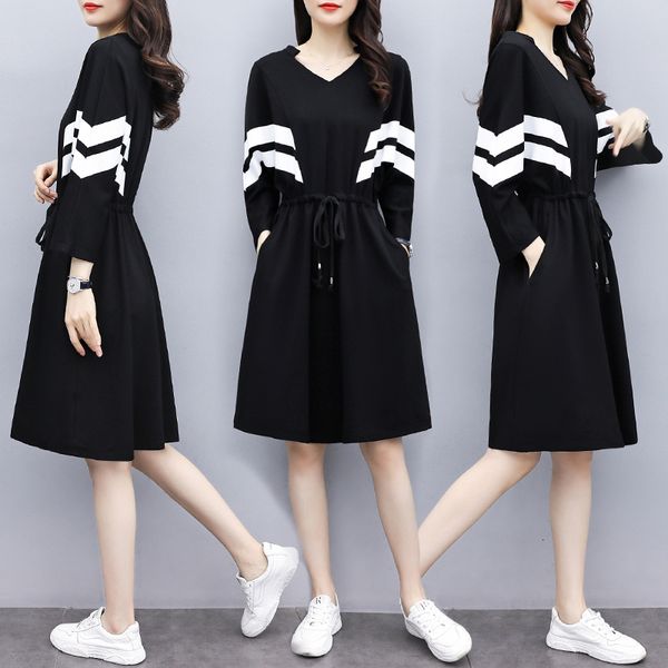 

womens large plus size dressed in sweaters released casual thin blouse long fat 100kg woman wear dresses mvot, Black;gray