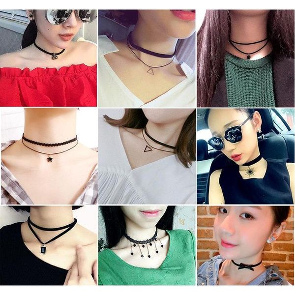 

vintage 50pcs mixed style velvet belt lace women chokers chain necklace pendant clavicle punk chain neckl wmtjub homes2007, Golden;silver
