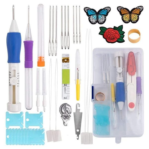 

punch needle embroidery set craft tools set with 100 colors threads for diy sewing and cross stitch project l51, Black