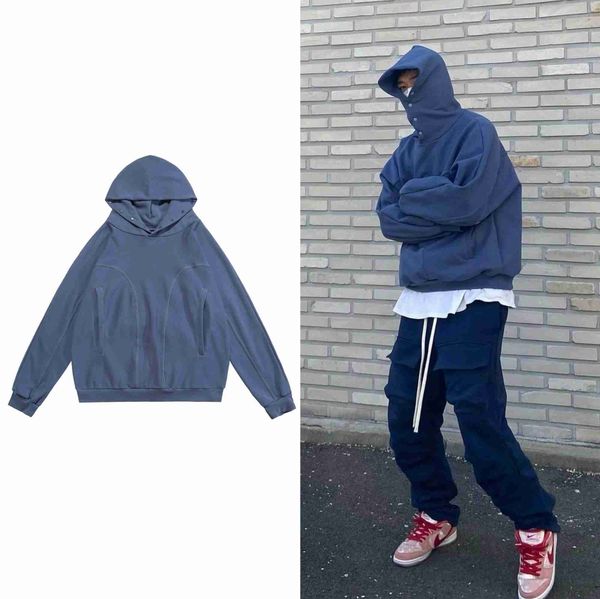 

men's hoodies meichaogao street grailz stitching and cutting solid color vibe style hoodie men's and women's couple's br, Black