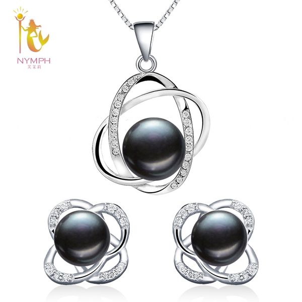 

nymph pearl jewelry sets natural freshwater pearl necklace pendant earrings fine trendy wedding party gift women roset202-h 210202, Silver