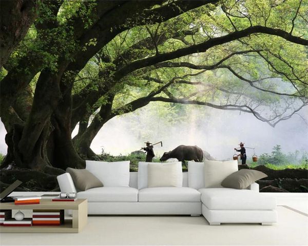 Beibehang benutzerdefinierter Hintergrund große Baum Frühjahr regen Nebel TV Hintergrund Wand Wohnzimmer Schlafzimmer Sofa Wände 3d