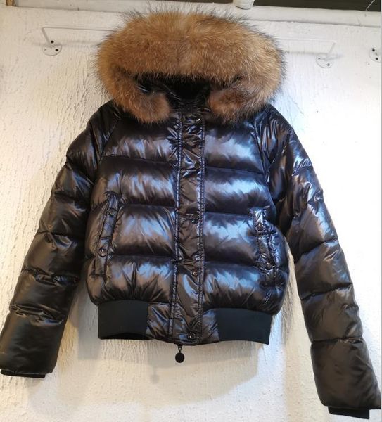 NUOVO Piumino da donna Manica a costine Cerniera Designer Donna Tessuto in nylon Capispalla Cappotto invernale con cappuccio in pelliccia di lupo rimovibile