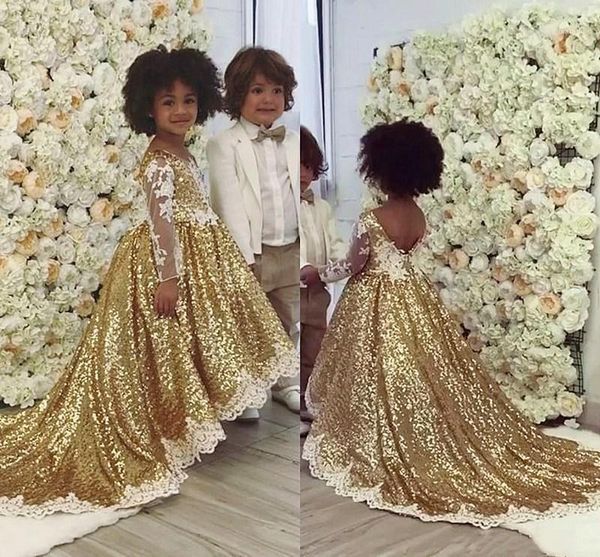 

girl's dresses sequin 2021 flowers girl dress sweep train long tulle sleeves laces ball gown vestidos de fiesta noche largos elegantes1, Red;yellow