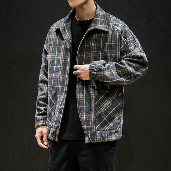 

fat plaid coat men's oversize loose young student fashion casual autumn hoodless jacket, Black;brown