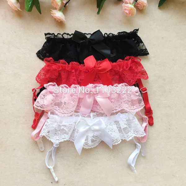 

girl lolita harajuku cosplay maid wedding lace floral elastic choker collar bowknot leg garter belt suspender strap, Black;white