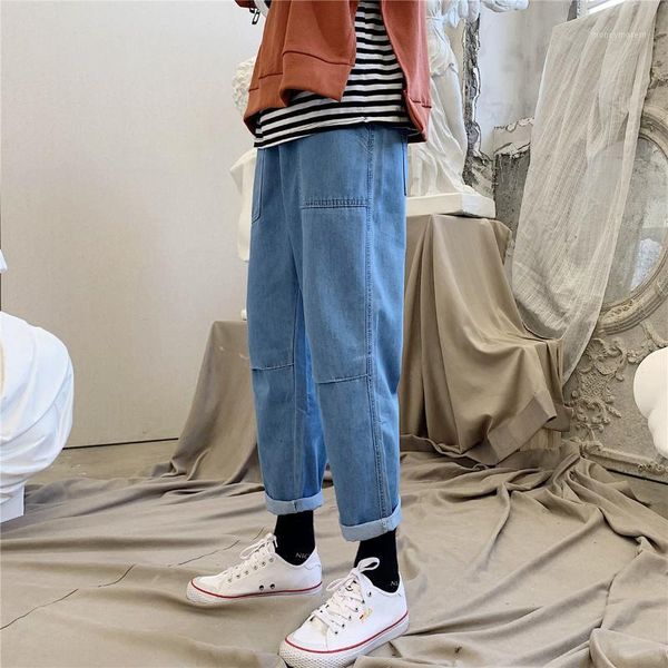 

men's polos autumn japanese student jeans fashion brand loose straight leg wide pants harajuku style korean ins men1, White;black