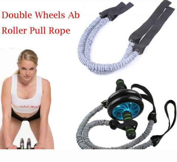 

quality2pcs double wheels pull rope abdominal exercise rope stretch trainer resistance band exercise elastic pull rope ab slimming