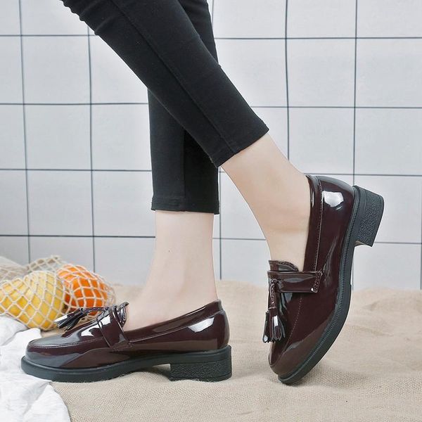 

shoes women casual tassel bow pointed toe oxford shoes for woman comfortable slip on zapatillas mujer u14-62, Black