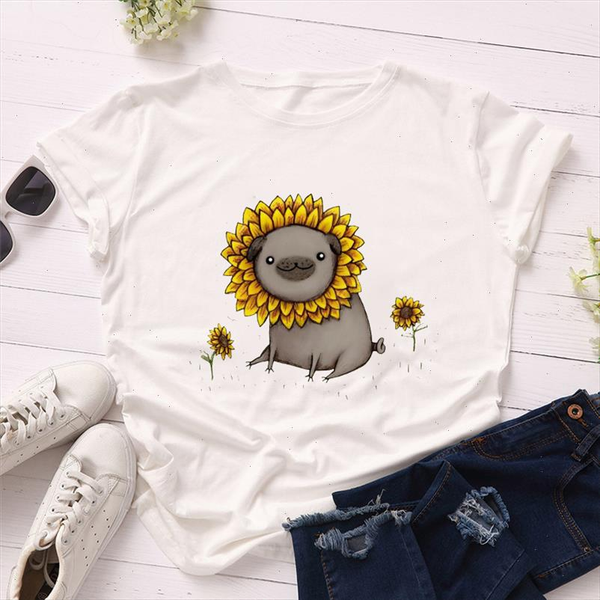 

new fashion women t shirts summer short sleeve floral lion print vintage t shirts girls ladies graphic tees women clothes, White