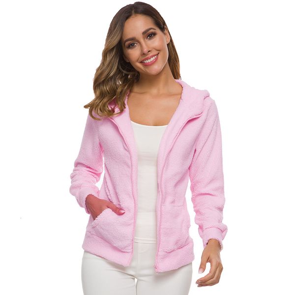 

autumn winter women's hooded fleece warm fur bomber jacket female fall black velvet sherpa coat ladies fuzzy clothes plus size, Black;brown