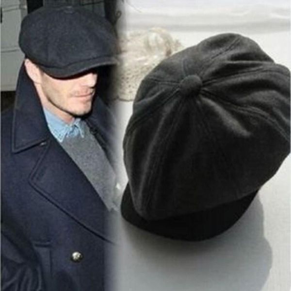 

sboy hats black wool hat man caps solid color fashion warm winter octagonal male female gatsby vintage flat, Blue;gray