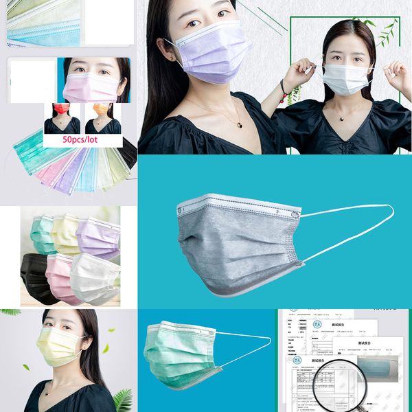 

dhl disposable face masks masks colorful mask 3 layer balck gray pink dust mouth cover 3-ply non-woven