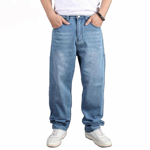 

men's jeans mcikkny hip hop bagger pants skateboard loose denim trousers male streetwear plain solid plus size 30-46, Blue