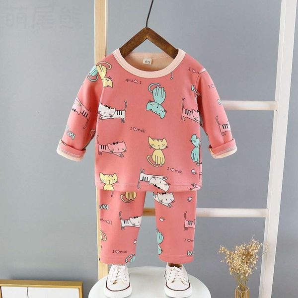 

and new winter set autumn thermal underwear baby plush long sve pajamas two piece children's home wear s2k2, Blue;red