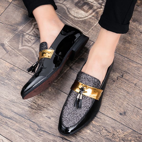 

rommedal flats leather casual men shoes for man oxford wedding dress party male glitter formal footwear wholesale 201007, Black