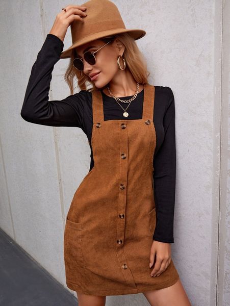 

ribbed tee & corduroy suspender dress m3w8#, White