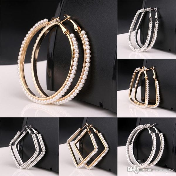 Brincos Hoop por Mulheres Mulheres Brinco de Ouro 18K / prata banhado agradável White Pearl Hoop brincos