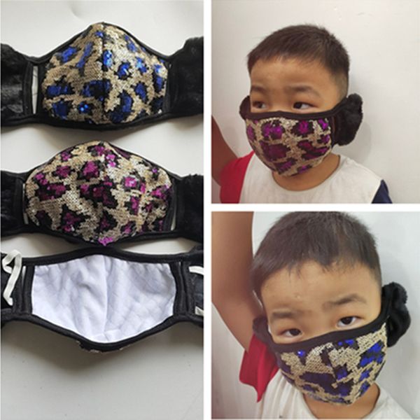 

with plush fleece earmuffs face mask kids leopard sequined winter masks sequins facemask skimask outdoor headwear warm cover e102301