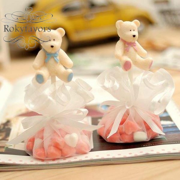 

12pcs teddy bear organza tulle baby shower kid party favor candy bags sweet holders baptism anniversary table decor ideas 1027