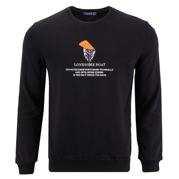 

autumn european and american o- neck pullover men's street style sweatshirt with leaf print loose top, Black