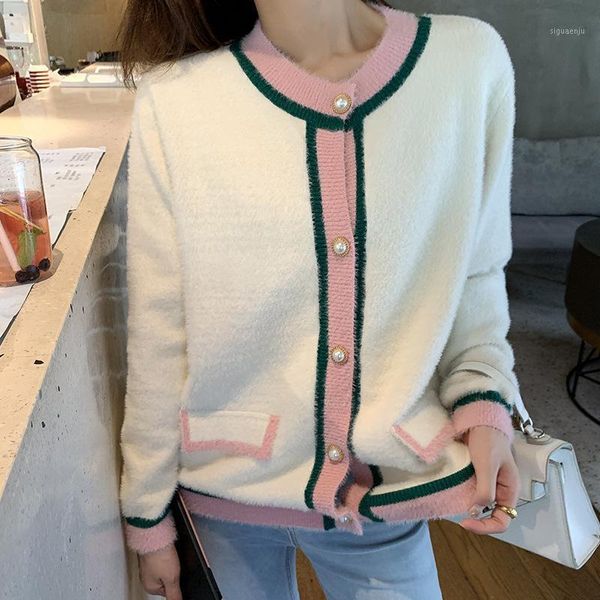 

sweater cardigan jacket women's 2021 autumn and winter new single-breasted loose mid-length versatile knitted sweater casual, White
