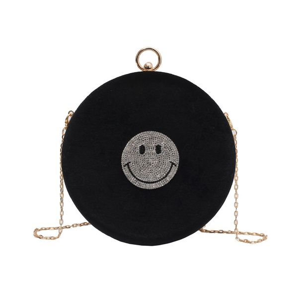 

suede inlaid diamond smiling face box bag cute fashion chain single shoulder bag women's satchel round shoulder bags