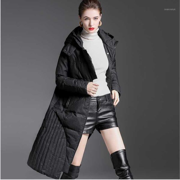 

woman winter warm hooded coat ultra light duck down jacket long female overcoat slim black jackets coats portable parkas outwear1