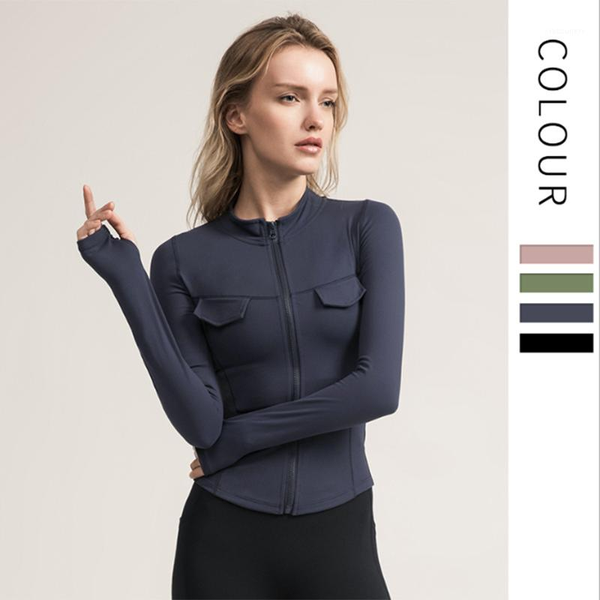 

yoga outfits 2021 sport jacket women long sleeve zip fitness shirt workout activewear running coats training clothes1, White;red