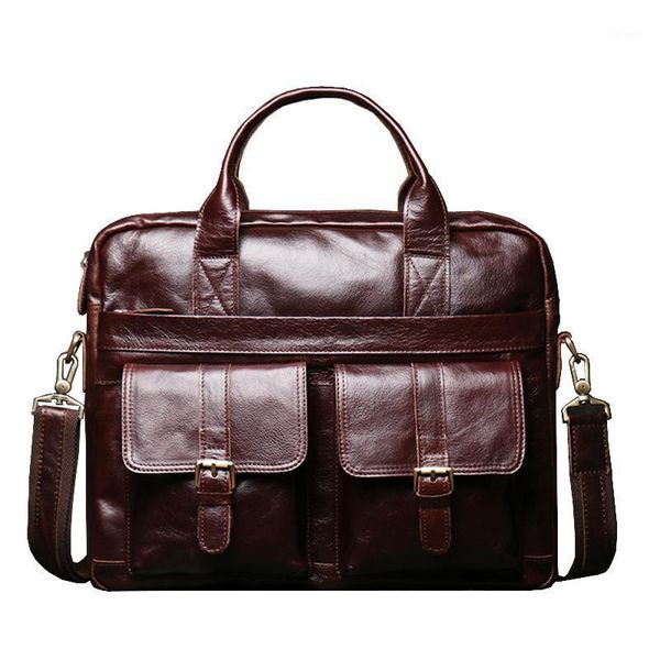

briefcases 2021 leather men business briefcase first layer cowhide male 16 inch lapbag ladies shoulder messenger bag1