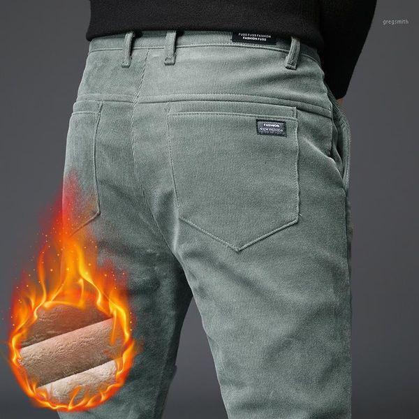 

2020 winter new men's warm casual pants business fashion slim fit stretch thicken trousers male gray green coffee pants,812a1, Black
