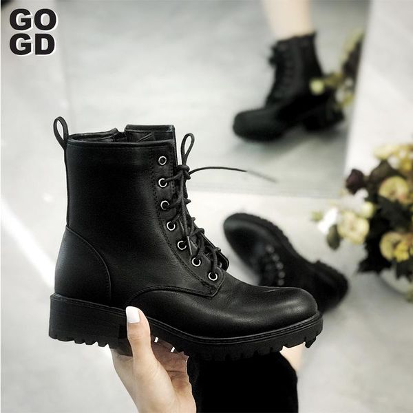 

gogd]2020 fashion warm plush snow boots women pu leather shoes for winter woman spring female ankle girl boots, Black