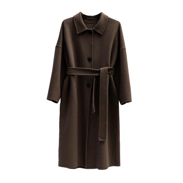

2020 осень зима пальто шерсти однобортный maxi пальто, Black