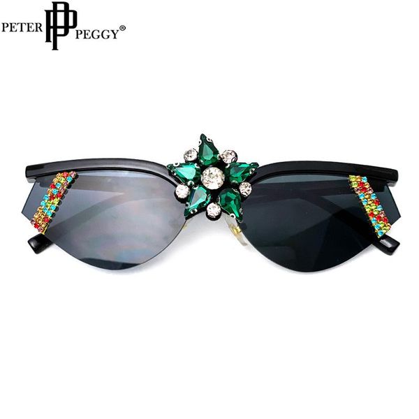 

sunglasses peterpeggy fashion ladies cat eye brand designer diamond glasses female mirror sun eyewear uv400, White;black