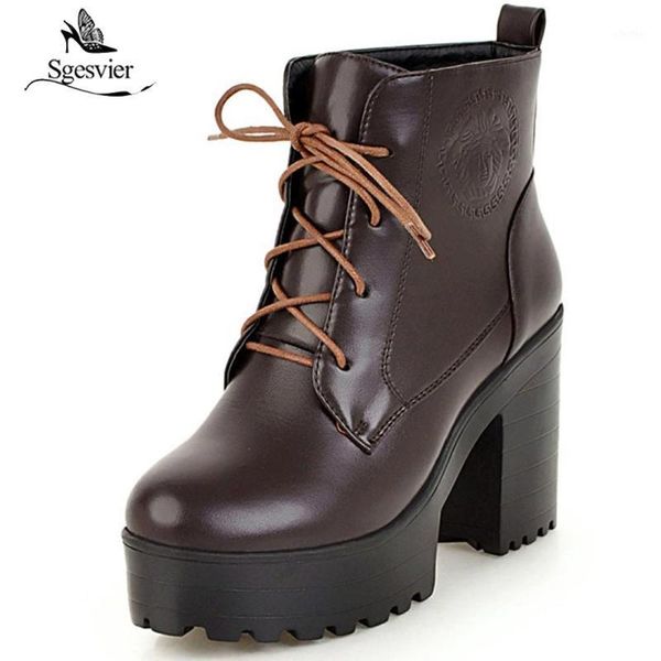 

sgesvier russian shoes black platform boots women zipper thick high heels shoes lace up ankle boots size 32-44 ox7861