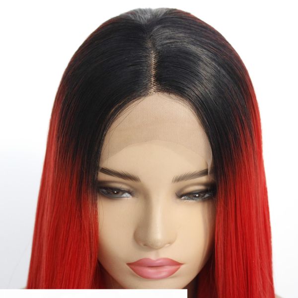 

wholly se no bad smell european and american wig female chemical fiber long straight hair gradient red wig front lace half hand hook head co, Black