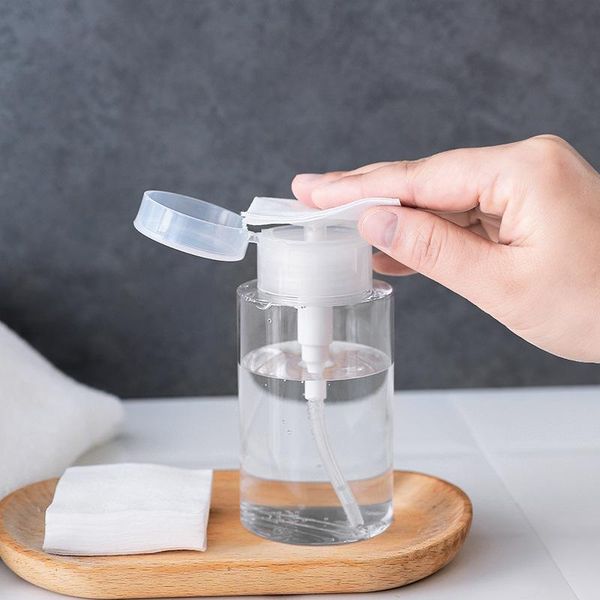 

100/150/200ml push down empty pump dispenser for nail polish lip eye makeup remover alcohol press bottle refillable container